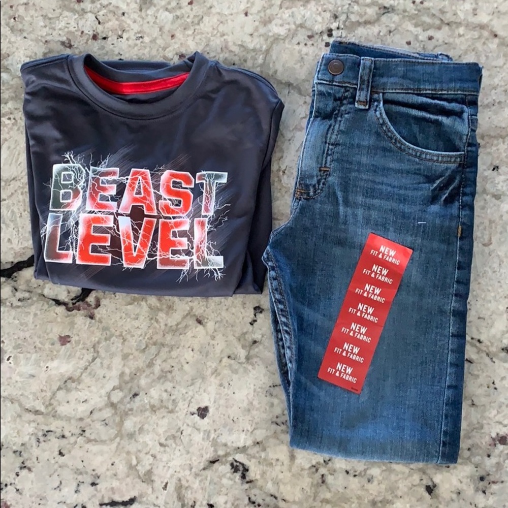 Boys Wrangler Pants&Athletic Works Shirt Set S 7&8